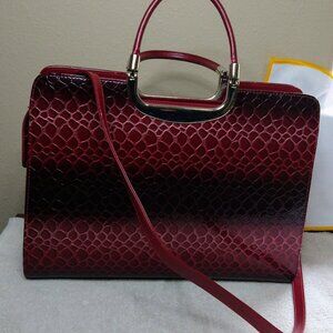 Crocodile Faux Handbag/Shoulder Bag Red Black Ombré Double Handles Large